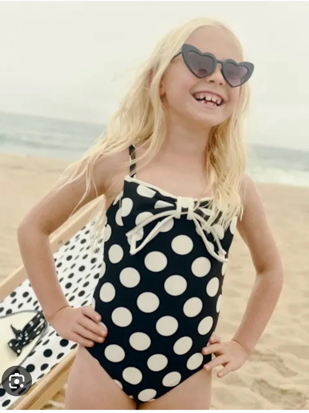 EUC Gymboree Girls Black and White Polka Dot Swimsuit with Bow size 6
